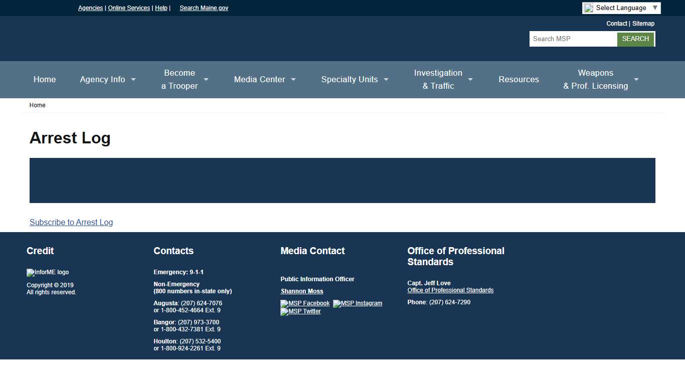 Arrest Log | Maine State Police