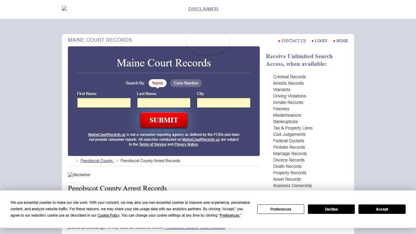 Penobscot County Arrest Records | MaineCourtRecords.us